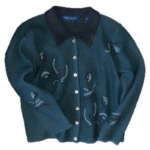 Karen Scott Embroidered Boiled Wool Cardigan